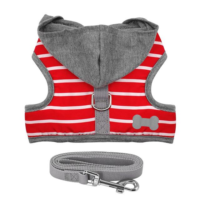 Soft Small Dog Puppy Chihuahua Harness Leash Set Adjustable Stripe Pet Dog Hoodie Vest for Small Medium Dogs Cats XS S M