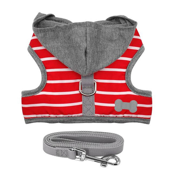 Soft Small Dog Puppy Chihuahua Harness Leash Set Adjustable Stripe Pet Dog Hoodie Vest for Small Medium Dogs Cats XS S M