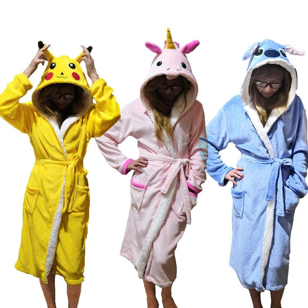 Unisex Animal Sleepwear Robe Sleep Cute Nightgown unicorn Stich night robe Bathrobe Winter Homewear Dressing Gowns For Women Men