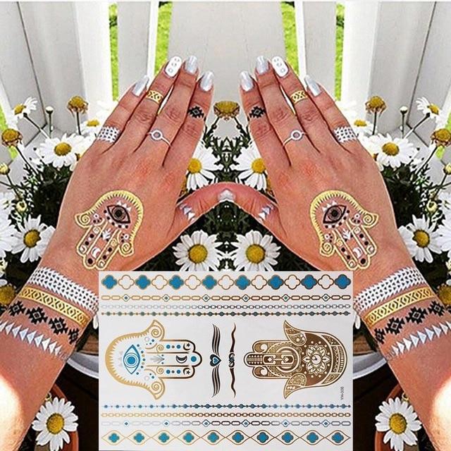 Metallic Gold Tattoo Silver Waterproof Temporary tattoos Stickers on the body women Flash Tattoo Stickers men