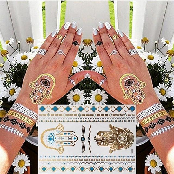 Metallic Gold Tattoo Silver Waterproof Temporary tattoos Stickers on the body women Flash Tattoo Stickers men