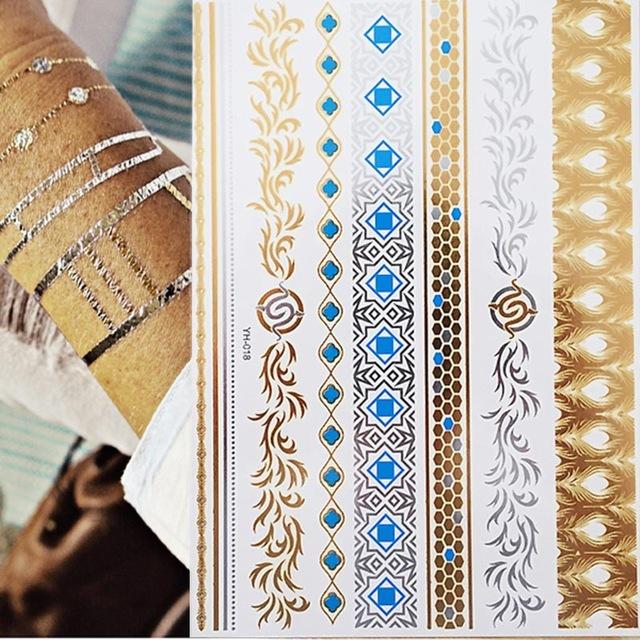 Metallic Gold Tattoo Silver Waterproof Temporary tattoos Stickers on the body women Flash Tattoo Stickers men