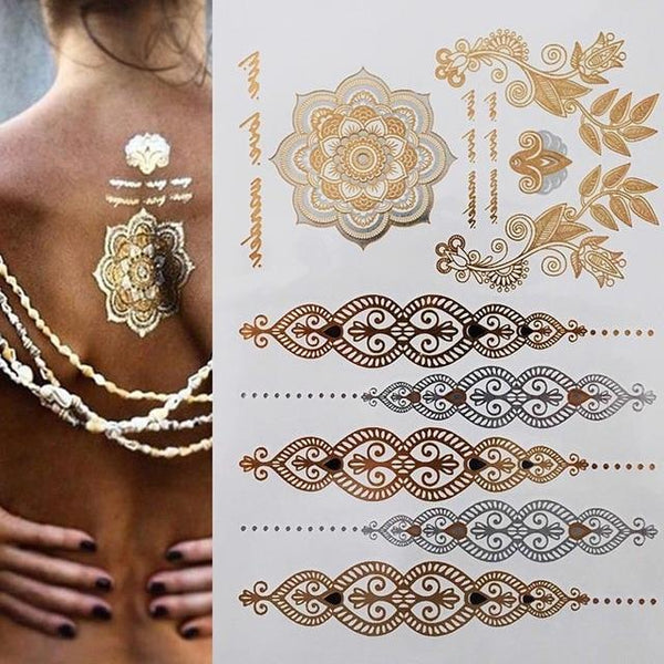 Metallic Gold Tattoo Silver Waterproof Temporary tattoos Stickers on the body women Flash Tattoo Stickers men