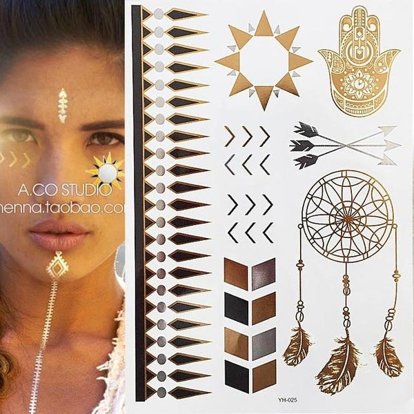 Metallic Gold Tattoo Silver Waterproof Temporary tattoos Stickers on the body women Flash Tattoo Stickers men