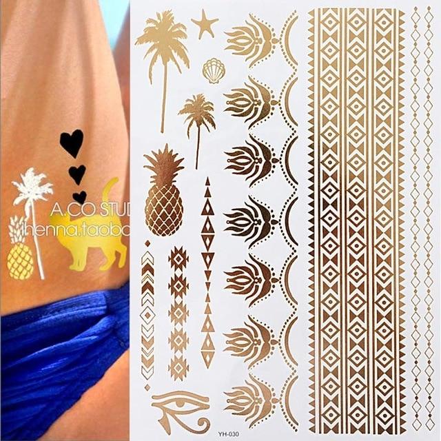Metallic Gold Tattoo Silver Waterproof Temporary tattoos Stickers on the body women Flash Tattoo Stickers men