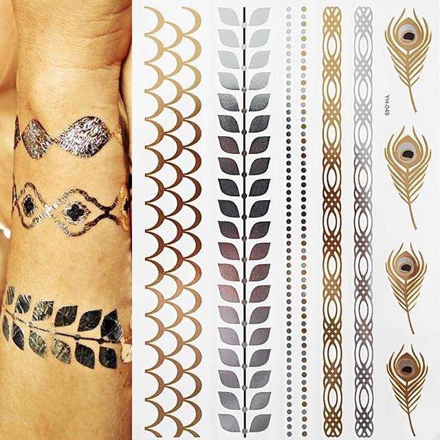 Metallic Gold Tattoo Silver Waterproof Temporary tattoos Stickers on the body women Flash Tattoo Stickers men