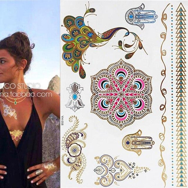 Metallic Gold Tattoo Silver Waterproof Temporary tattoos Stickers on the body women Flash Tattoo Stickers men