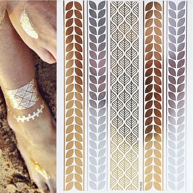 Metallic Gold Tattoo Silver Waterproof Temporary tattoos Stickers on the body women Flash Tattoo Stickers men