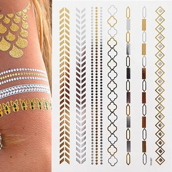 Metallic Gold Tattoo Silver Waterproof Temporary tattoos Stickers on the body women Flash Tattoo Stickers men