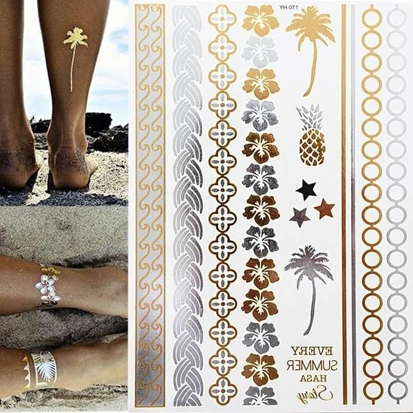 Metallic Gold Tattoo Silver Waterproof Temporary tattoos Stickers on the body women Flash Tattoo Stickers men