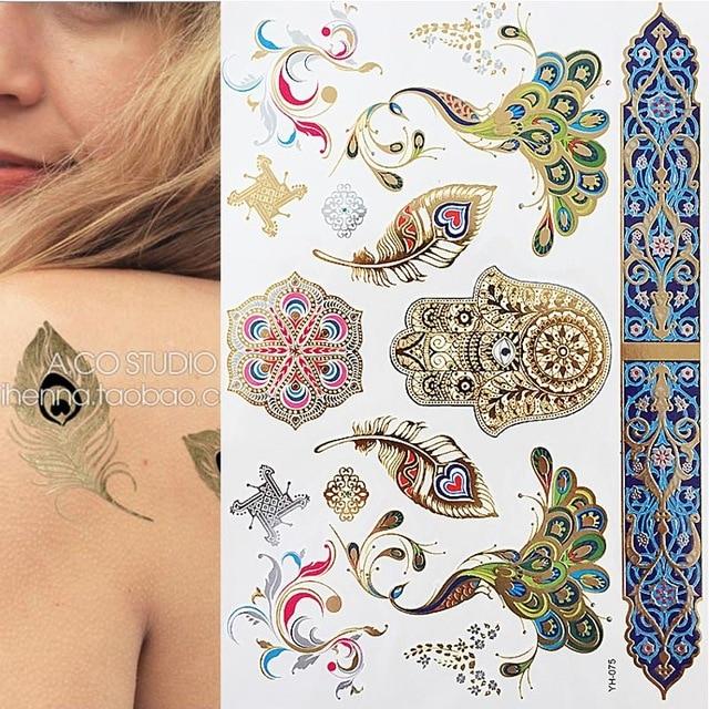 Metallic Gold Tattoo Silver Waterproof Temporary tattoos Stickers on the body women Flash Tattoo Stickers men