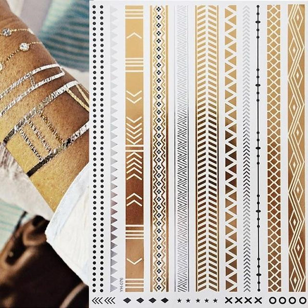Metallic Gold Tattoo Silver Waterproof Temporary tattoos Stickers on the body women Flash Tattoo Stickers men
