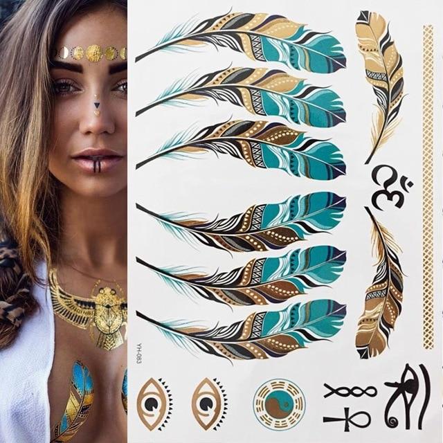 Metallic Gold Tattoo Silver Waterproof Temporary tattoos Stickers on the body women Flash Tattoo Stickers men