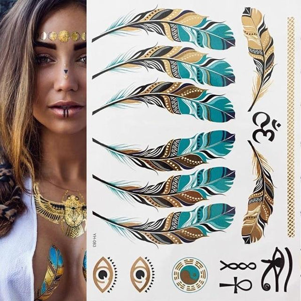 Metallic Gold Tattoo Silver Waterproof Temporary tattoos Stickers on the body women Flash Tattoo Stickers men