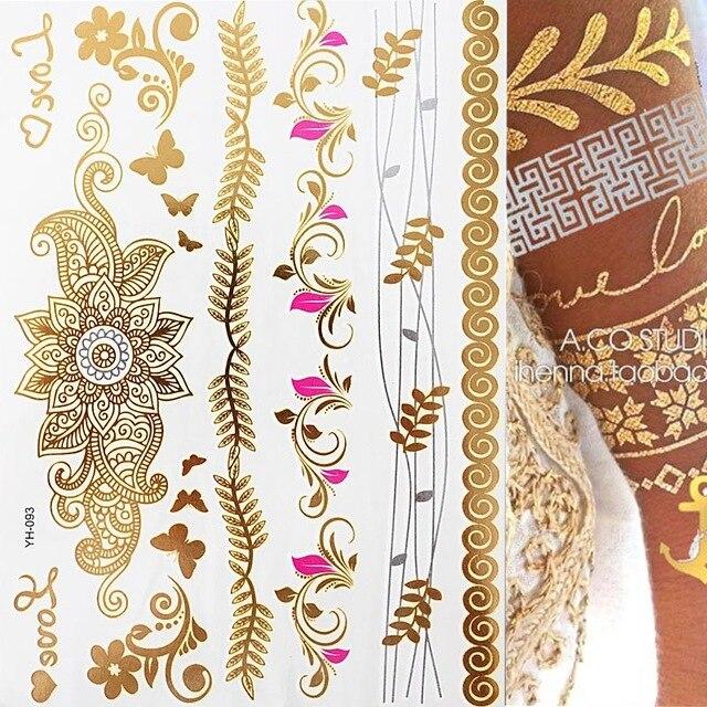 Metallic Gold Tattoo Silver Waterproof Temporary tattoos Stickers on the body women Flash Tattoo Stickers men