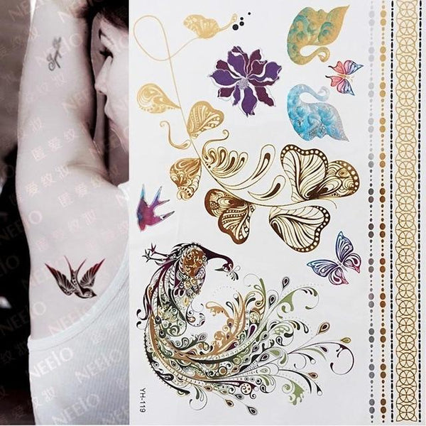 Metallic Gold Tattoo Silver Waterproof Temporary tattoos Stickers on the body women Flash Tattoo Stickers men