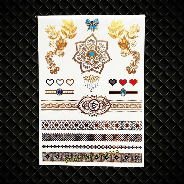 India God Ganesha Gold Metallic Flash Tattoo Stickers Women Elephant Ganesh Fake Waterproof Tatoo Vigneshvara Ganapati Flower
