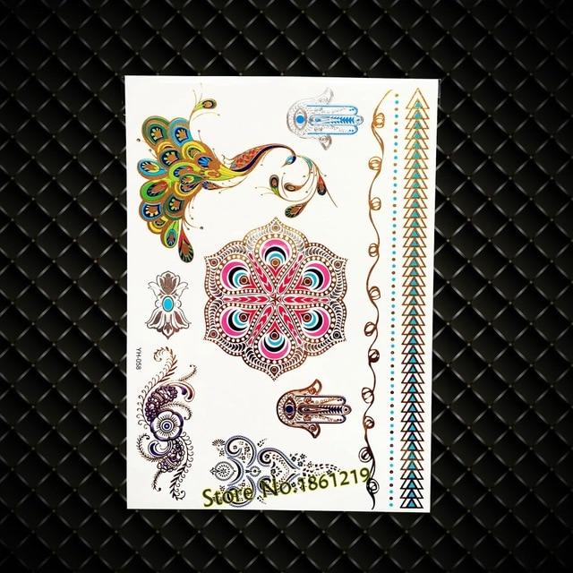 India God Ganesha Gold Metallic Flash Tattoo Stickers Women Elephant Ganesh Fake Waterproof Tatoo Vigneshvara Ganapati Flower