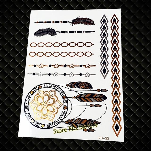 India God Ganesha Gold Metallic Flash Tattoo Stickers Women Elephant Ganesh Fake Waterproof Tatoo Vigneshvara Ganapati Flower