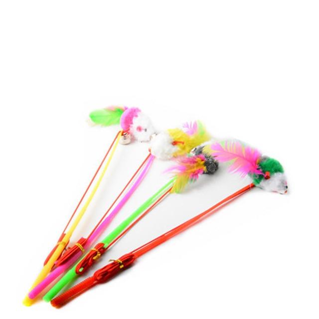 Sale 1Pc Random Color Popular Lovely Cat Funny Bell Dangle Faux Mouse Rod Fun Play Playing Toys