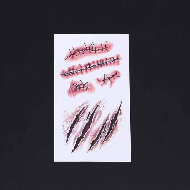 TOMTOSH New 2017 Waterproof Temporary Tattoo Sticker Halloween Terror Wound Realistic Blood Injury Scar Fake Tattoo Sticker