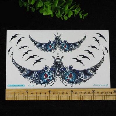 New designs Chest Flash Tattoo large rose flower dragonfly shoulder arm Sternum tattoos henna body/back paint Under breast skull