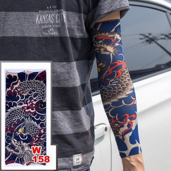 Fake Temporary Tattoo Sleeves Tattoos Full Long Slip On Arm Tattoo Sleeve Kit Men Elastic Nylon Glove Tattoos black skull design