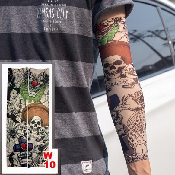 Fake Temporary Tattoo Sleeves Tattoos Full Long Slip On Arm Tattoo Sleeve Kit Men Elastic Nylon Glove Tattoos black skull design