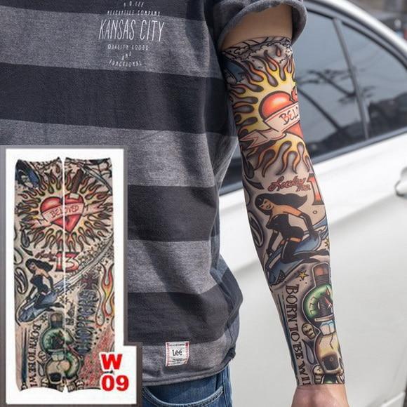 Fake Temporary Tattoo Sleeves Tattoos Full Long Slip On Arm Tattoo Sleeve Kit Men Elastic Nylon Glove Tattoos black skull design