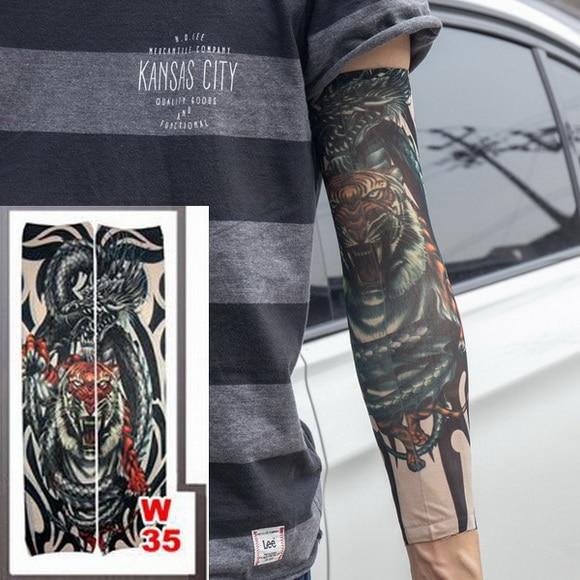 Fake Temporary Tattoo Sleeves Tattoos Full Long Slip On Arm Tattoo Sleeve Kit Men Elastic Nylon Glove Tattoos black skull design
