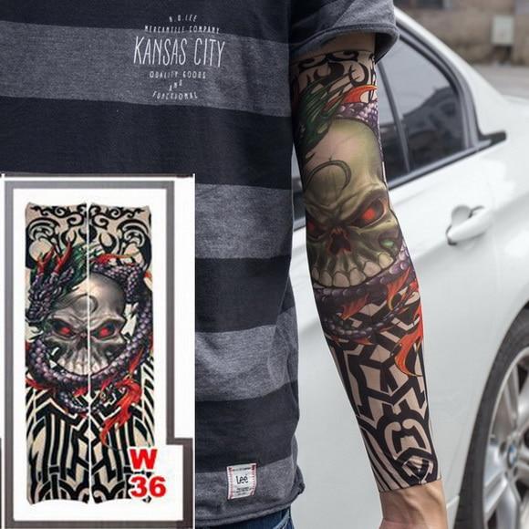Fake Temporary Tattoo Sleeves Tattoos Full Long Slip On Arm Tattoo Sleeve Kit Men Elastic Nylon Glove Tattoos black skull design