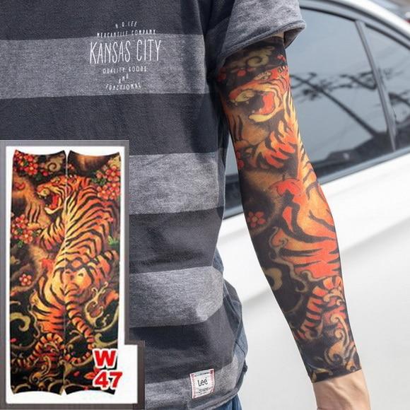 Fake Temporary Tattoo Sleeves Tattoos Full Long Slip On Arm Tattoo Sleeve Kit Men Elastic Nylon Glove Tattoos black skull design