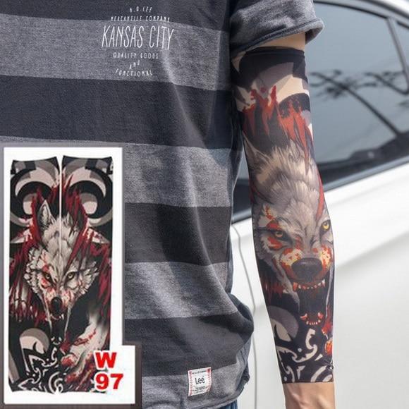 Fake Temporary Tattoo Sleeves Tattoos Full Long Slip On Arm Tattoo Sleeve Kit Men Elastic Nylon Glove Tattoos black skull design