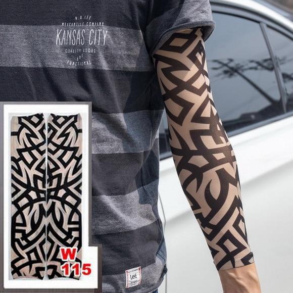 Fake Temporary Tattoo Sleeves Tattoos Full Long Slip On Arm Tattoo Sleeve Kit Men Elastic Nylon Glove Tattoos black skull design