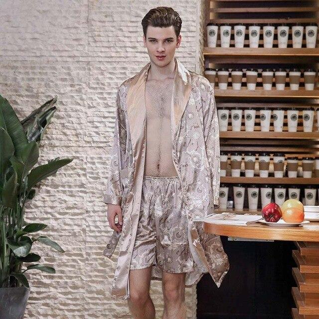 Kimono Men Robe Stain Silk Bathrobe Print Bath Robe