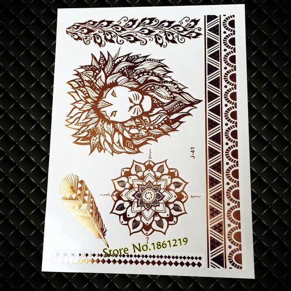 Summer Style Girl Women Henna Gold Metallic Flash Tattoo Stickers Girls Fake Waterproof Tattoo Golden Color Bracelets Leg Tatoos
