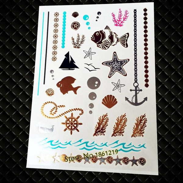 Summer Style Girl Women Henna Gold Metallic Flash Tattoo Stickers Girls Fake Waterproof Tattoo Golden Color Bracelets Leg Tatoos