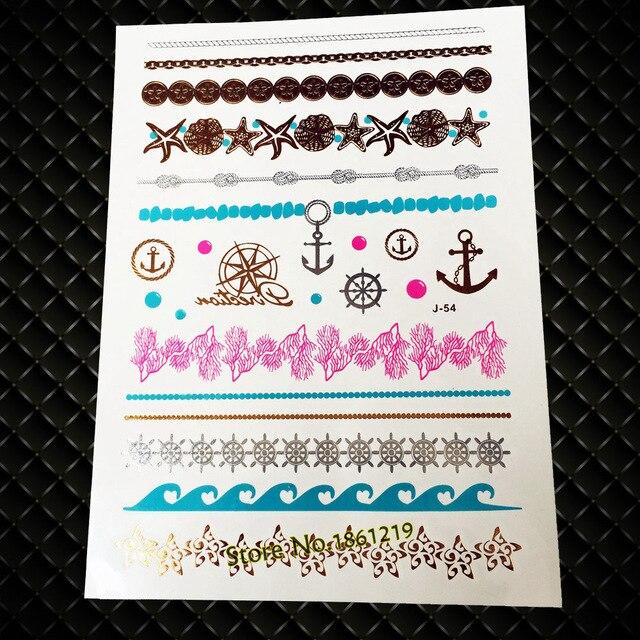 Summer Style Girl Women Henna Gold Metallic Flash Tattoo Stickers Girls Fake Waterproof Tattoo Golden Color Bracelets Leg Tatoos