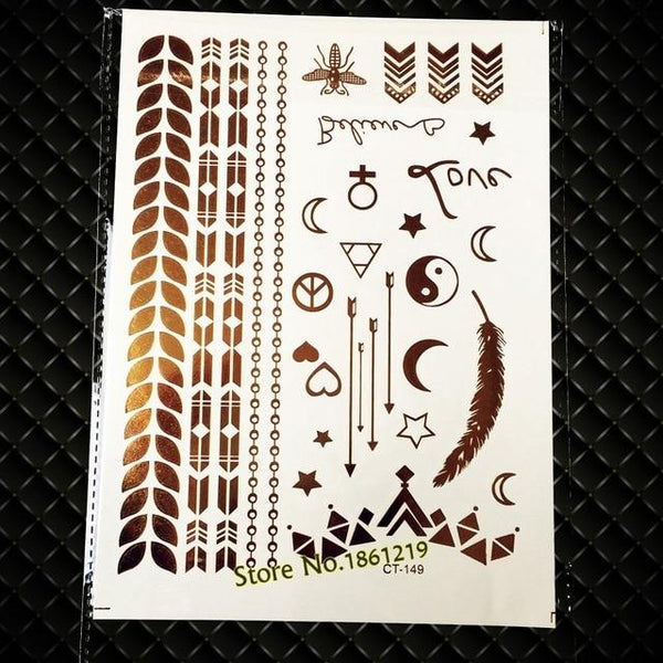 Summer Style Girl Women Henna Gold Metallic Flash Tattoo Stickers Girls Fake Waterproof Tattoo Golden Color Bracelets Leg Tatoos