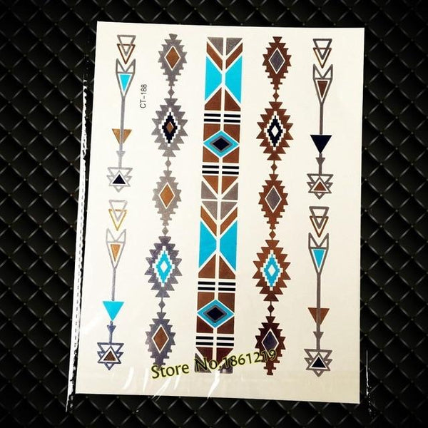 Summer Style Girl Women Henna Gold Metallic Flash Tattoo Stickers Girls Fake Waterproof Tattoo Golden Color Bracelets Leg Tatoos