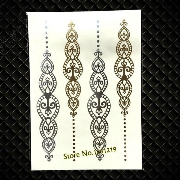 Summer Style Girl Women Henna Gold Metallic Flash Tattoo Stickers Girls Fake Waterproof Tattoo Golden Color Bracelets Leg Tatoos