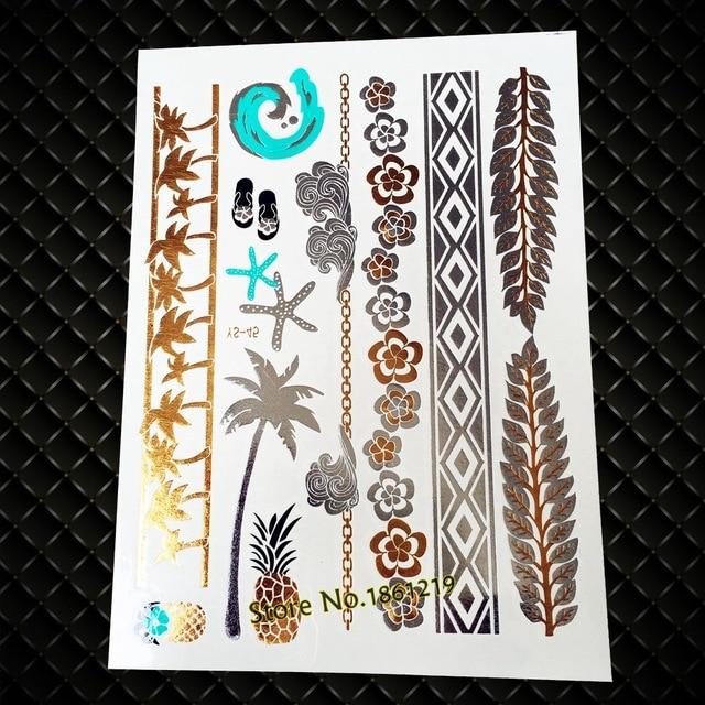 Summer Style Girl Women Henna Gold Metallic Flash Tattoo Stickers Girls Fake Waterproof Tattoo Golden Color Bracelets Leg Tatoos