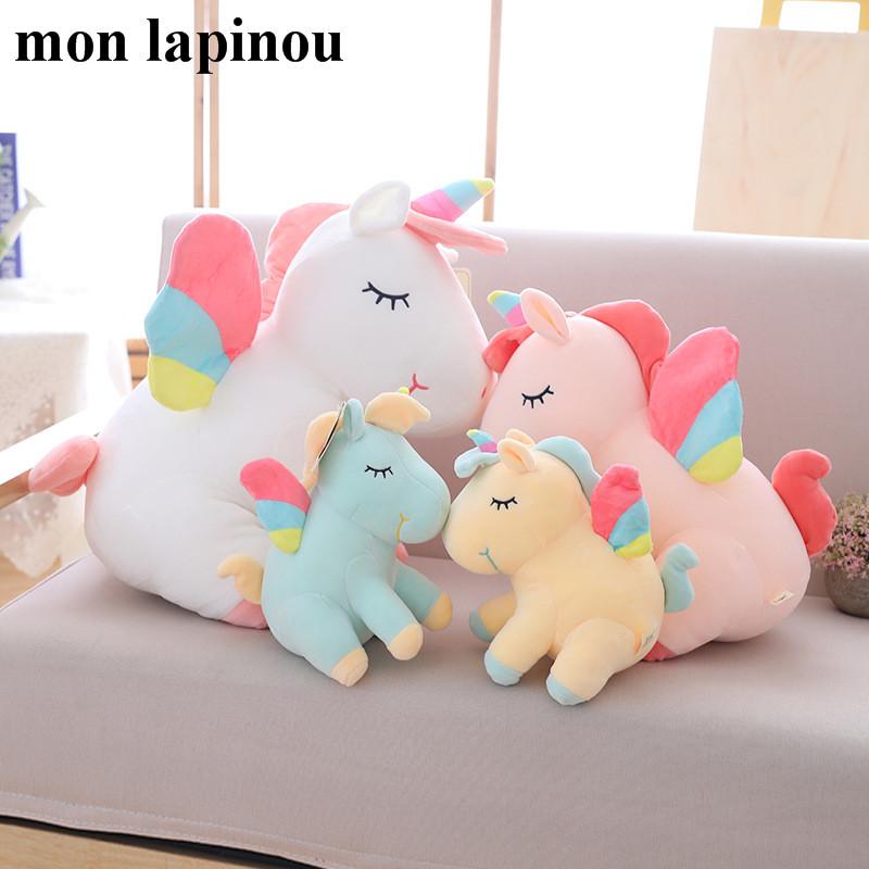 25cm 40cm 55cm lovely unicorn plush toy pink fly horse with rainbow wings baby kids appease doll birthday gift for little girl