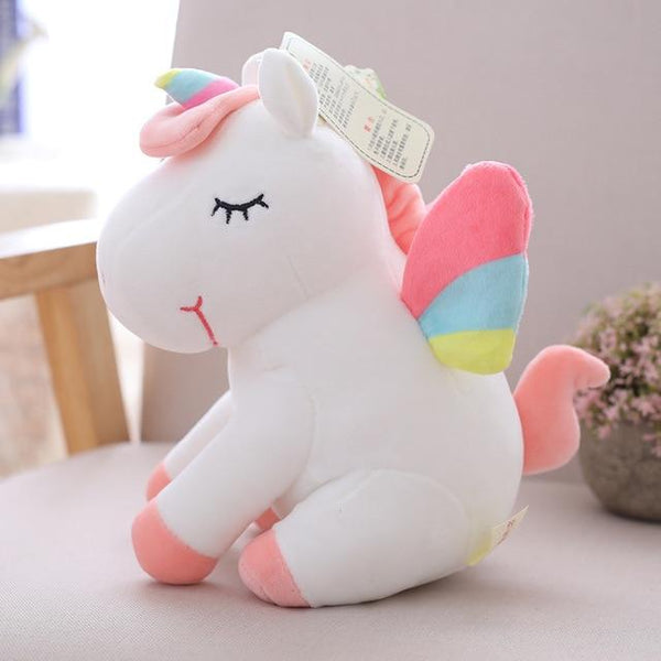 25cm 40cm 55cm lovely unicorn plush toy pink fly horse with rainbow wings baby kids appease doll birthday gift for little girl