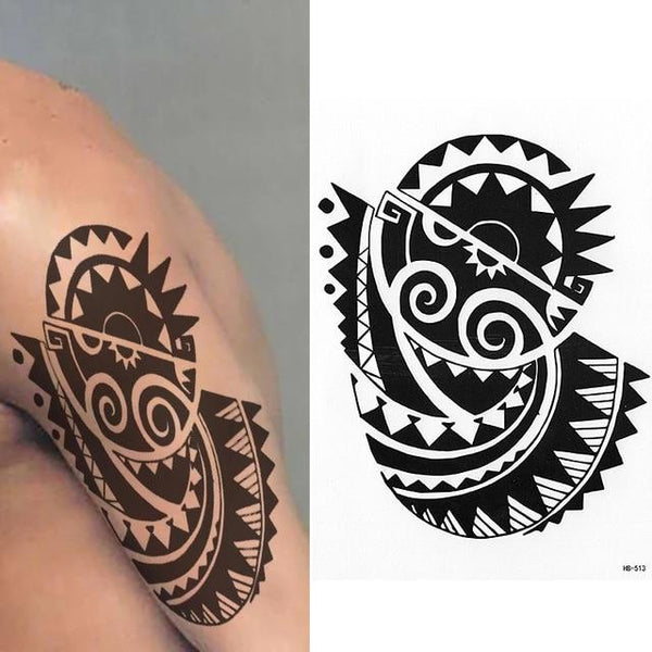 TRIBAL TEMPORARY TATTOO, MAORI TURTLE, POLYNESIAN, BLACK, MENS, WOMENS