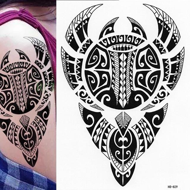 TRIBAL TEMPORARY TATTOO, MAORI TURTLE, POLYNESIAN, BLACK, MENS, WOMENS