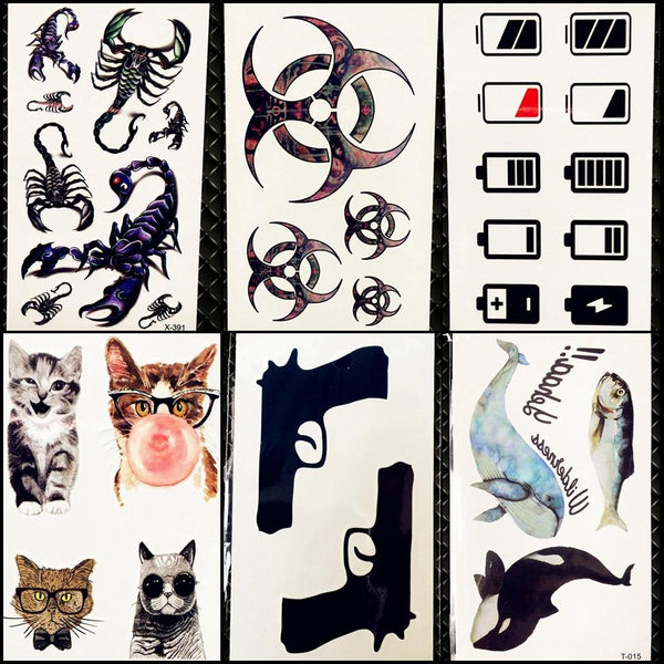 25 Style Men Tattoo Stickers Totem Scorpion Black Gun Hands Temporary Tattoo Kids Body Art Face Self Adhesive Tatoos Cool Paste