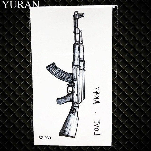 Children Cartoon Temporary Tattoo Sticker Men Gun AK47 Waterproof Fake Black Lines Flower Mountain Cute Tattoo Women Kids Planet
