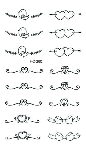 MB HC-265-285 Body Art Tatoo Black White Drawing Little Element Finger Small Water Transfer Temporary Flash Fake Tattoos Sticker