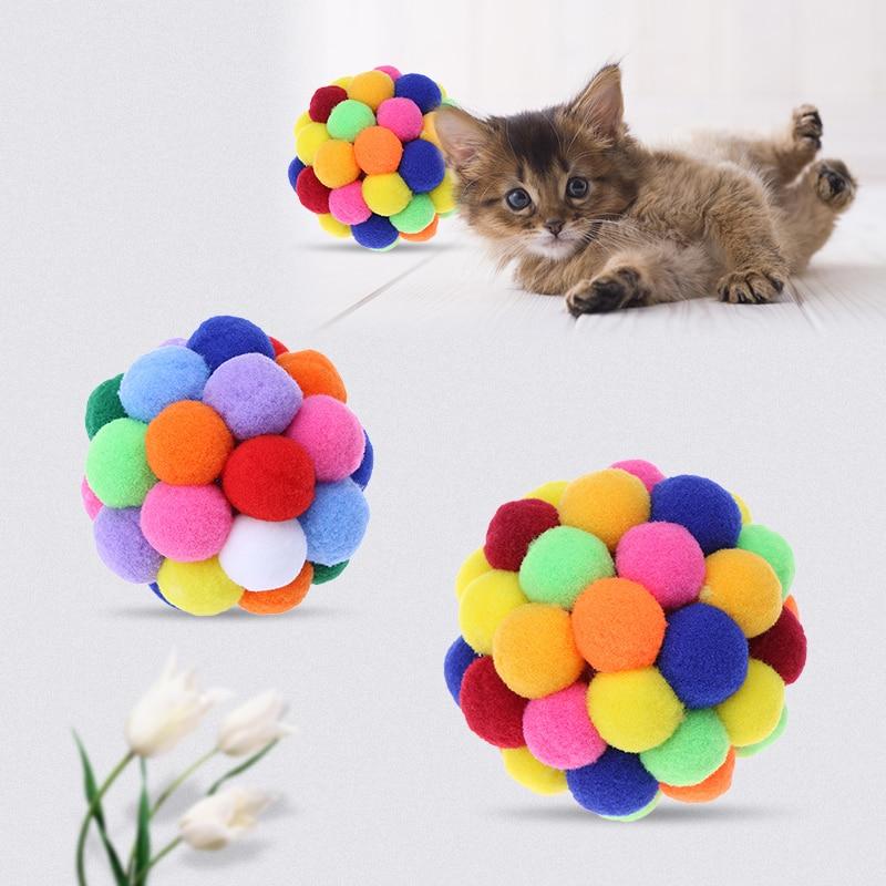 Pet Cat Toy Colorful Lovely Handmade Bells Bouncy Ball Built-In Catnip Interactive Toy Great for Fun and Entertainment